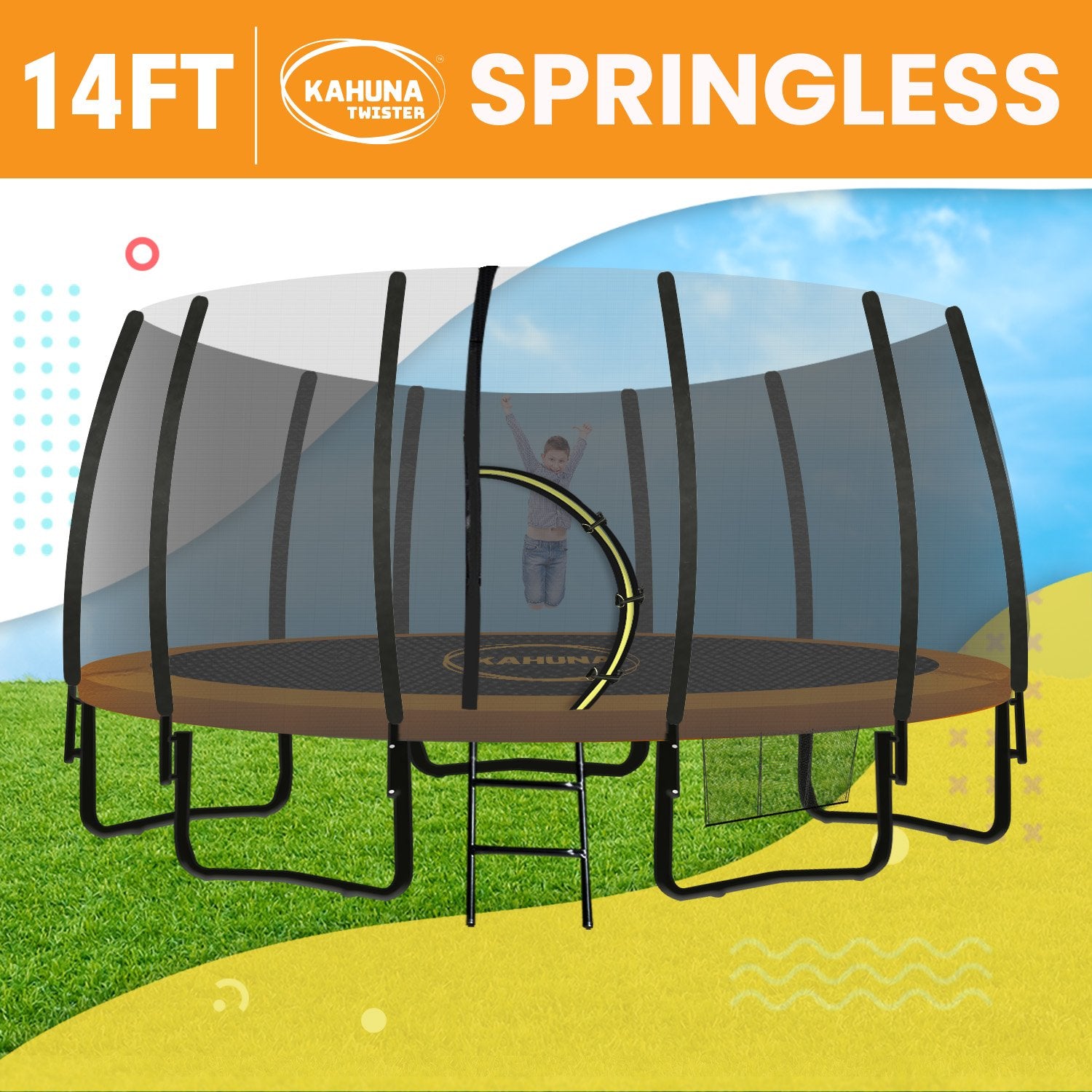 Kahuna Twister 14ft Springless Trampoline Outdoor Kids Safety Net Pad Mat from Deals499 at Deals499