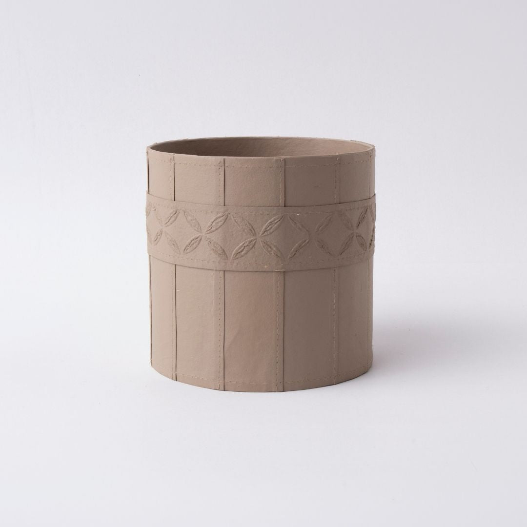Tree Stripes Leather Look Cylinder Pot - Beige (Small) Deals499