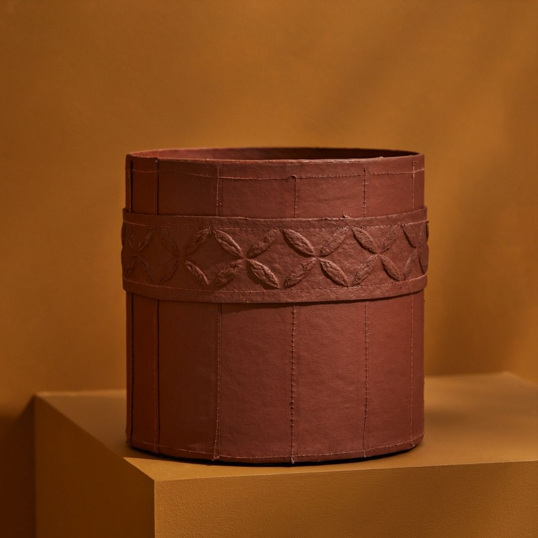 Tree Stripes Leather Look Cylinder Pot - Cognac (Small) Deals499