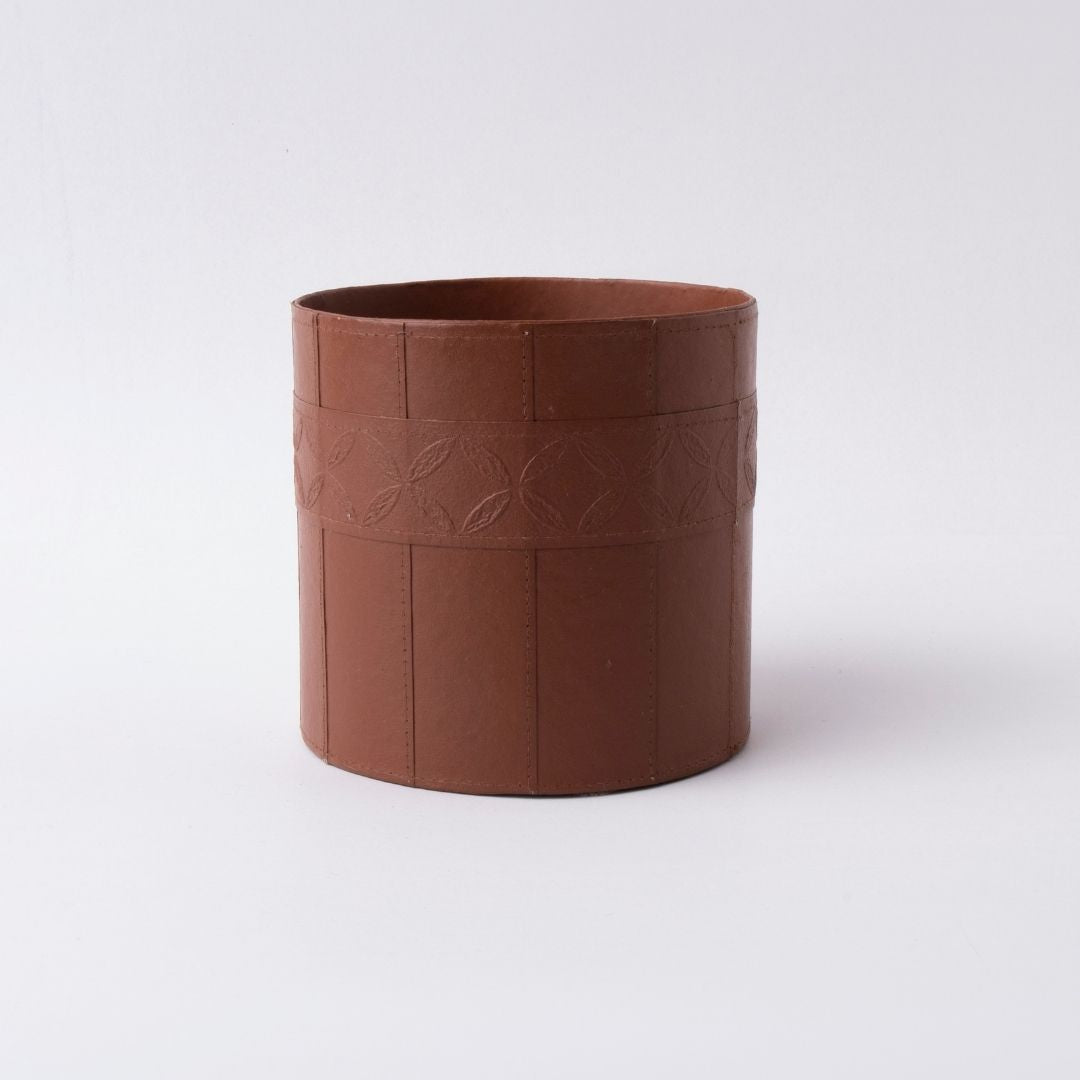 Tree Stripes Leather Look Cylinder Pot - Cognac (Large) Deals499