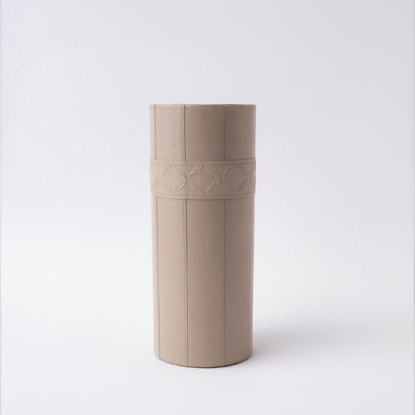 Tree Stripes Leather Look Cylinder Vase - Beige Deals499