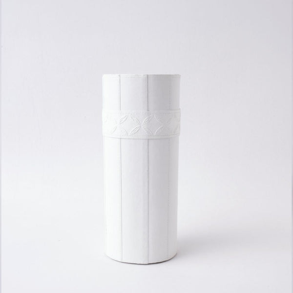 Tree Stripes Leather Look Cylinder Vase - White Deals499