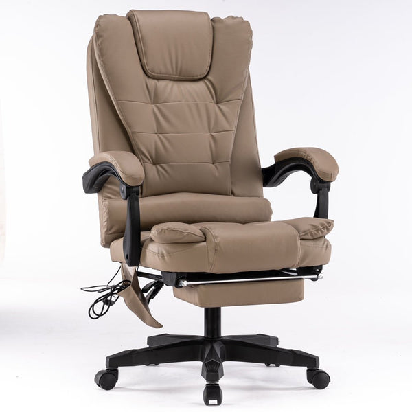8 Point Massage Chair Executive Office Computer Seat Footrest Recliner Pu Leather Beige Deals499