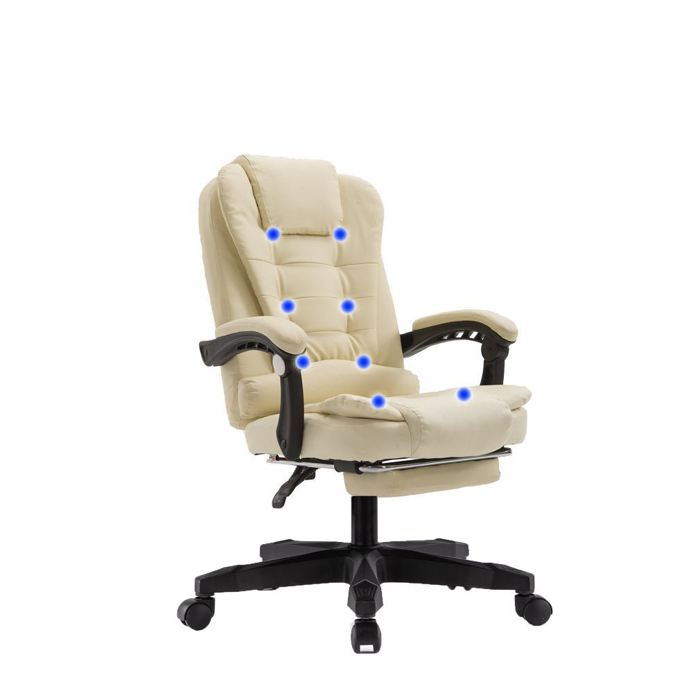 8 Point Massage Chair Executive Office Computer Seat Footrest Recliner Pu Leather Khaki Deals499