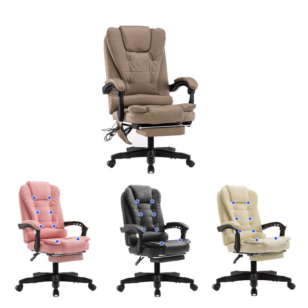 8 Point Massage Chair Executive Office Computer Seat Footrest Recliner Pu Leather Khaki Deals499