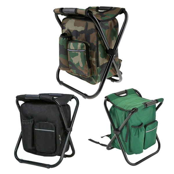 Portable Folding Backpack Chair Camping Stool Cooler Bag Rucksack Beach Fishing 150kg load Black Deals499
