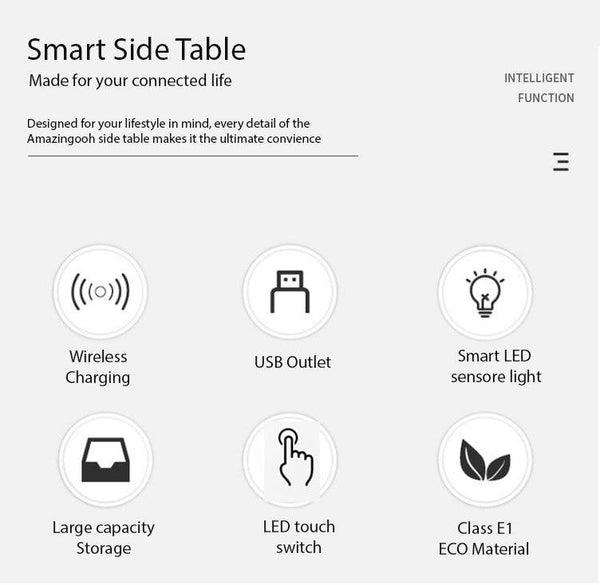 Smart Bedside Tables Side 3 Drawers Wireless Charging USB Left Hand Nightstand LED Light AU Black Deals499
