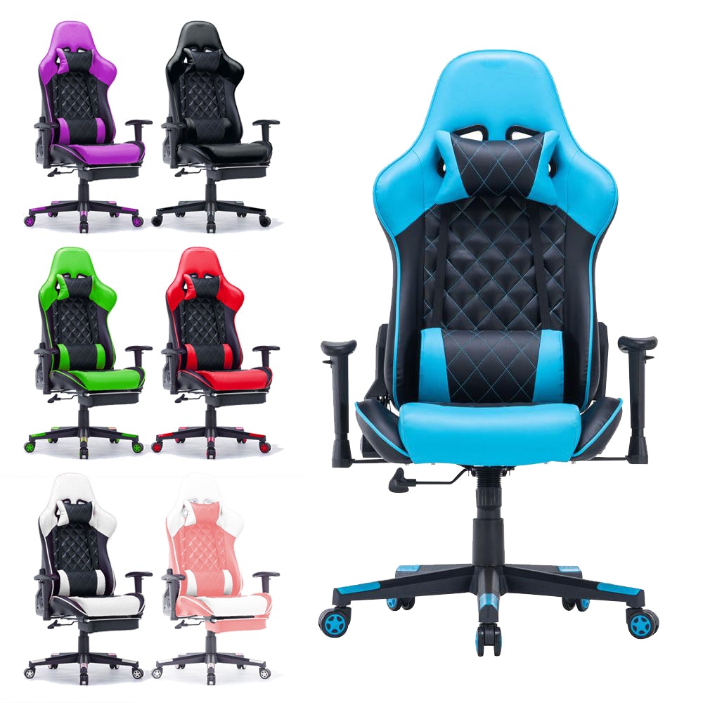 Gaming Chair Ergonomic Racing chair 165° Reclining Gaming Seat 3D Armrest Footrest Black Blue Deals499
