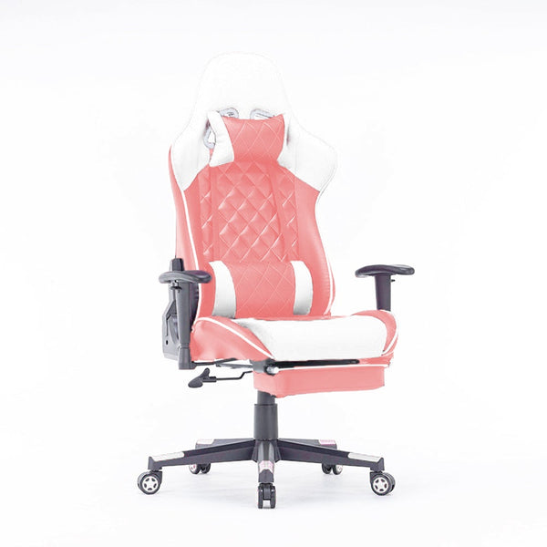 Gaming Chair Ergonomic Racing chair 165° Reclining Gaming Seat 3D Armrest Footrest Pink White Deals499