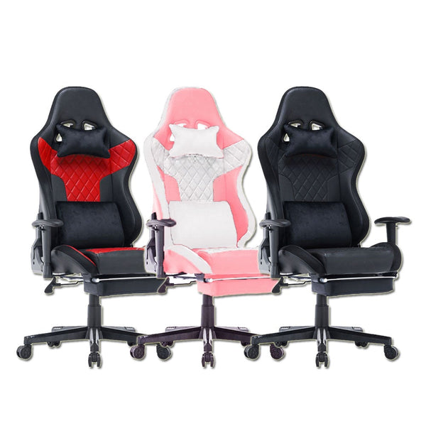 7 RGB Lights Bluetooth Speaker Gaming Chair Ergonomic Racing chair 165° Reclining Gaming Seat 4D Armrest Footrest Pink White Deals499