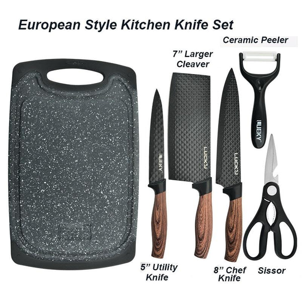 6 pieces Kitchen Knife Set Everich Chef Knives Stainless Steel Nonstick Scissor Cutting Board Deals499