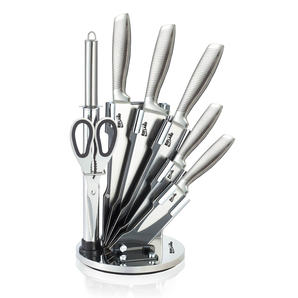 Stainless Steel 8PC Kitchen Chef Knife Block Set Knives Scissor Sharpener AU Deals499