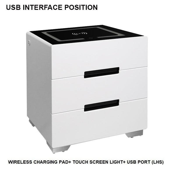 Smart Bedside Tables Side 3 Drawers Wireless Charging Nightstand LED Light USB Left Hand Connection Deals499