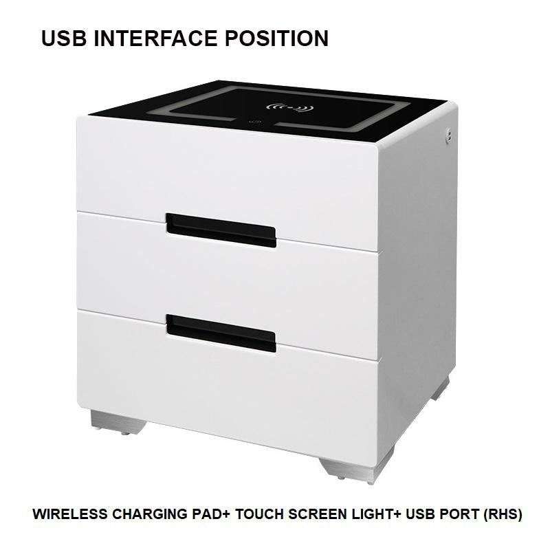 Smart Bedside Tables Side 3 Drawers Wireless Charging Nightstand LED Light USB Right Hand Connection Deals499
