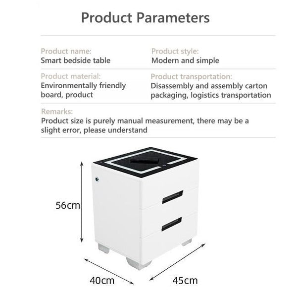 Smart Bedside Tables Side 3 Drawers Wireless Charging Nightstand LED Light USB Right Hand Connection Deals499