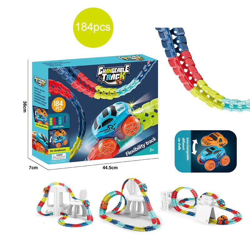Changeable Track In The Dark Track with LED Light-Up Race Car Flexible Track Toy 138 Deals499