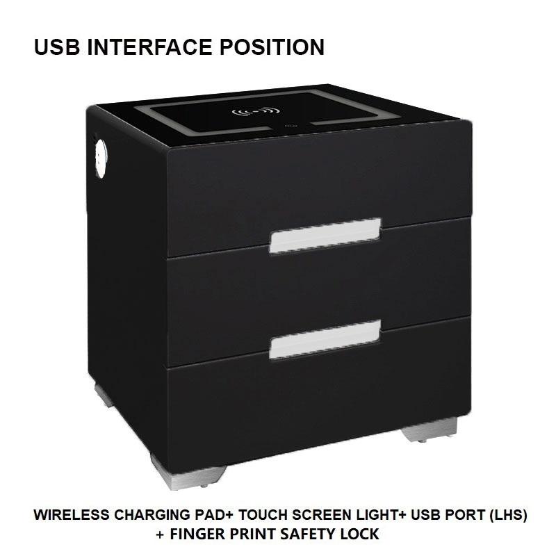 Smart Bedside Tables Side 3 Drawers Wireless Charging USB Right Hand Nightstand LED Light AU Deals499