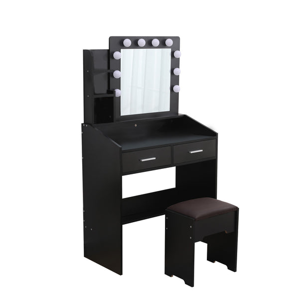 Diana Vanity Set with Shelves Cushioned Stool and Lighted Mirror- Black Deals499