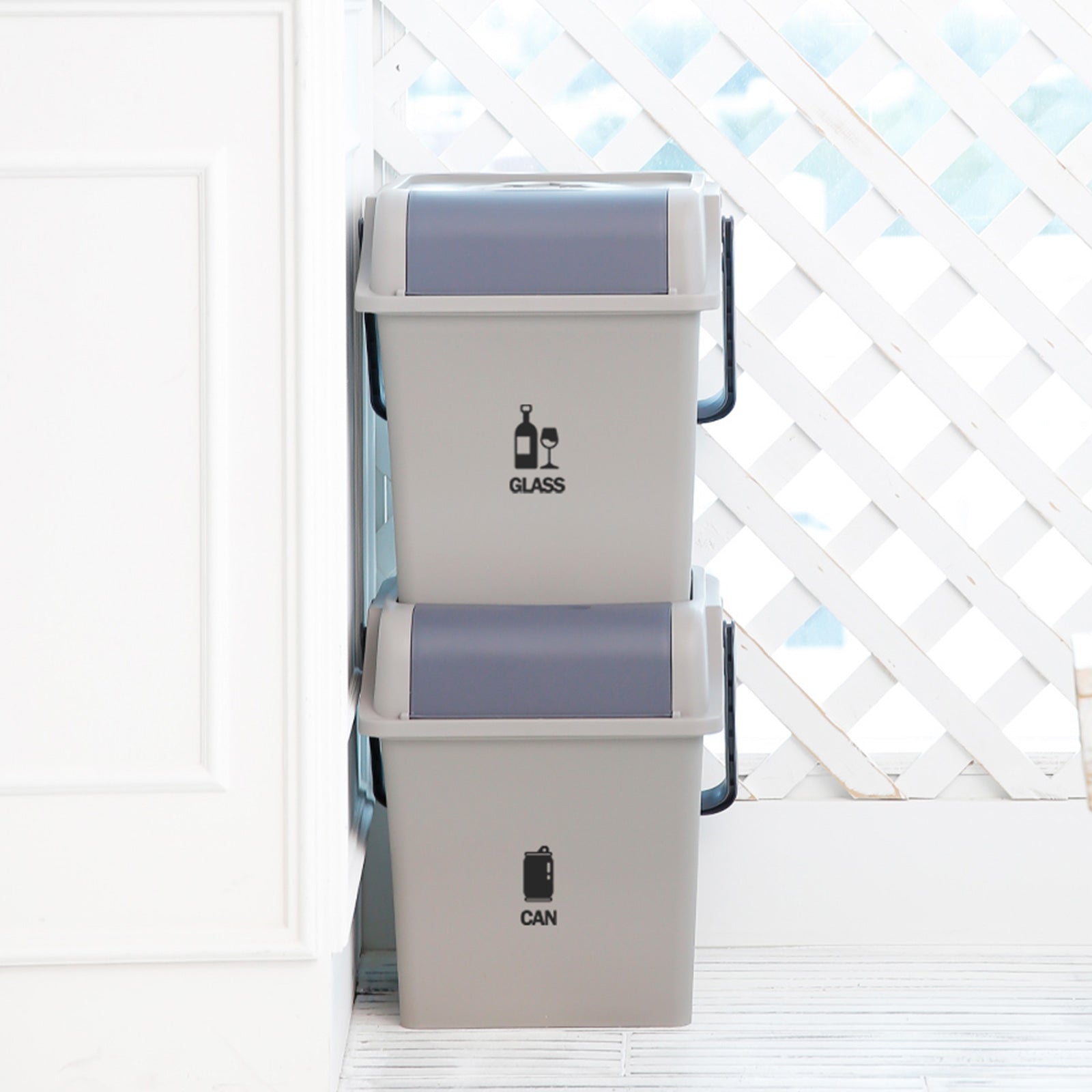 Nplastic 2 Set Brown Stackable Recycle BinRubbish Open-Touch Flip Lid 45L Deals499