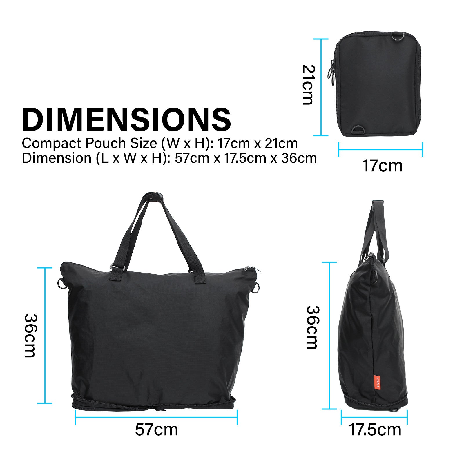 KOELE Black Shopper Bag Tote Bag Foldable Travel Laptop Grocery KO-DUAL Deals499
