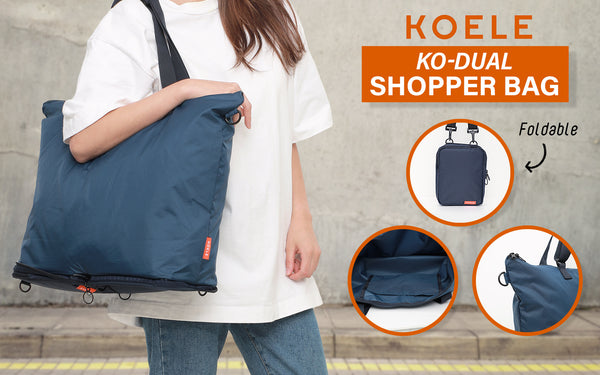 KOELE Navy Shopper Bag Tote Bag Foldable Travel Laptop Grocery KO-DUAL Deals499