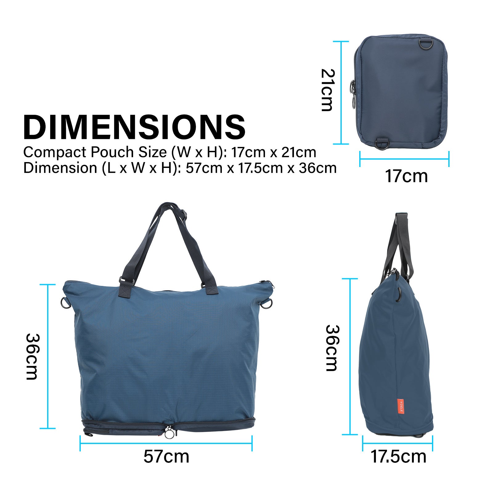 KOELE Navy Shopper Bag Tote Bag Foldable Travel Laptop Grocery KO-DUAL Deals499