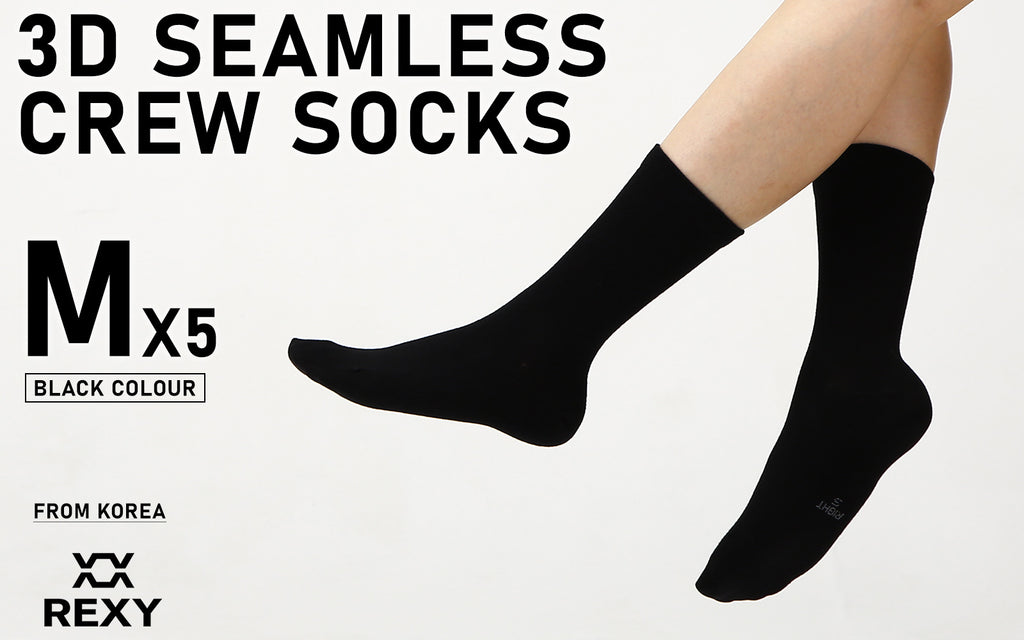Rexy 5 Pack Medium Black 3D Seamless Crew Socks Slim Breathable from Deals499 at Deals499