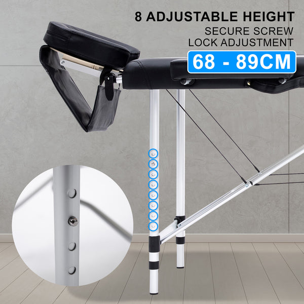 Forever Beauty Black Portable Beauty Massage Table Bed Therapy Waxing 2 Fold 55cm Aluminium Deals499