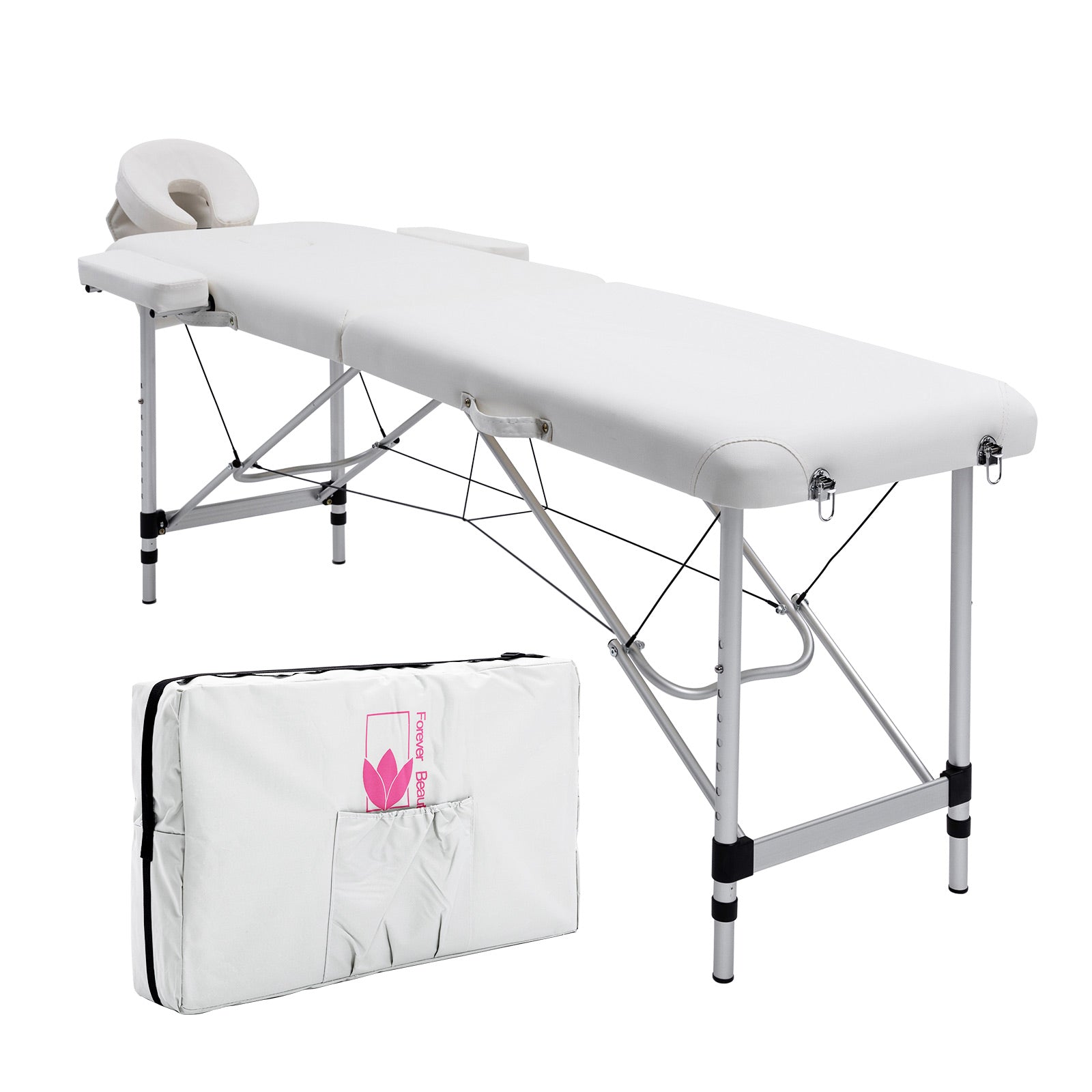 Forever Beauty White Portable Beauty Massage Table Bed Therapy Waxing 2 Fold 55cm Aluminium Deals499