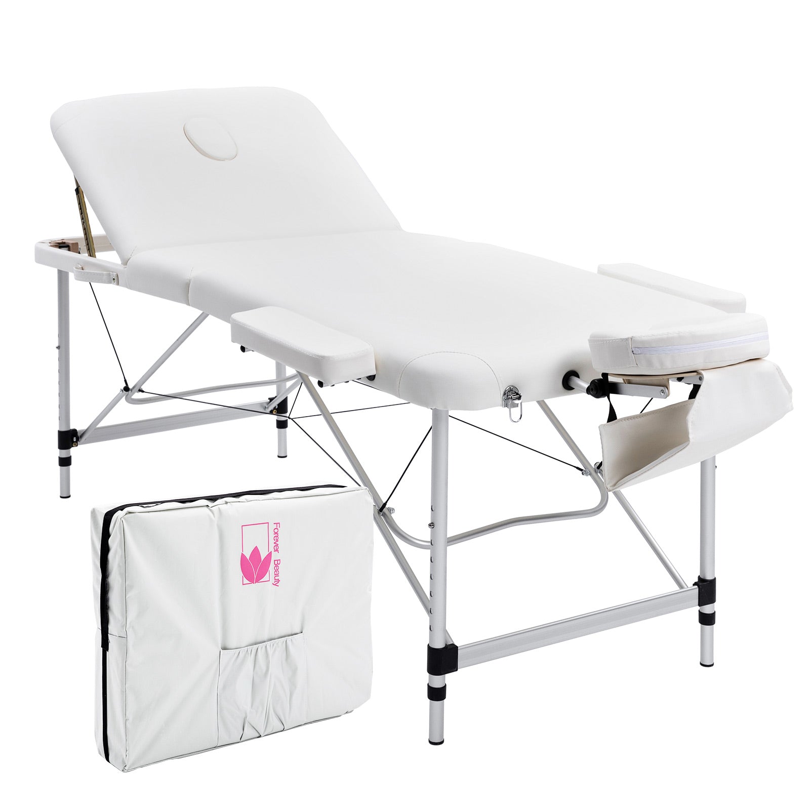 Forever Beauty White Portable Beauty Massage Table Bed Therapy Waxing 3 Fold 75cm Aluminium Deals499