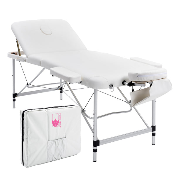 Forever Beauty White Portable Beauty Massage Table Bed Therapy Waxing 3 Fold 75cm Aluminium Deals499