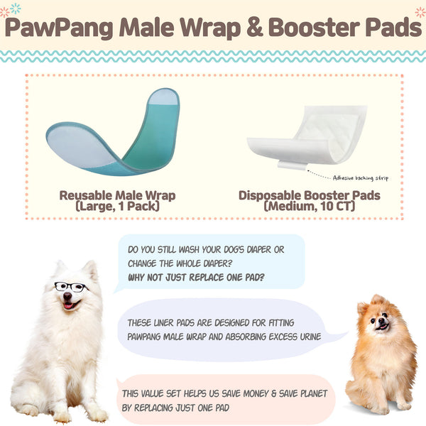 PawPang L Dog Wrap Reusable Male + 10 Ct M Diaper Booster Pads Disposable Deals499