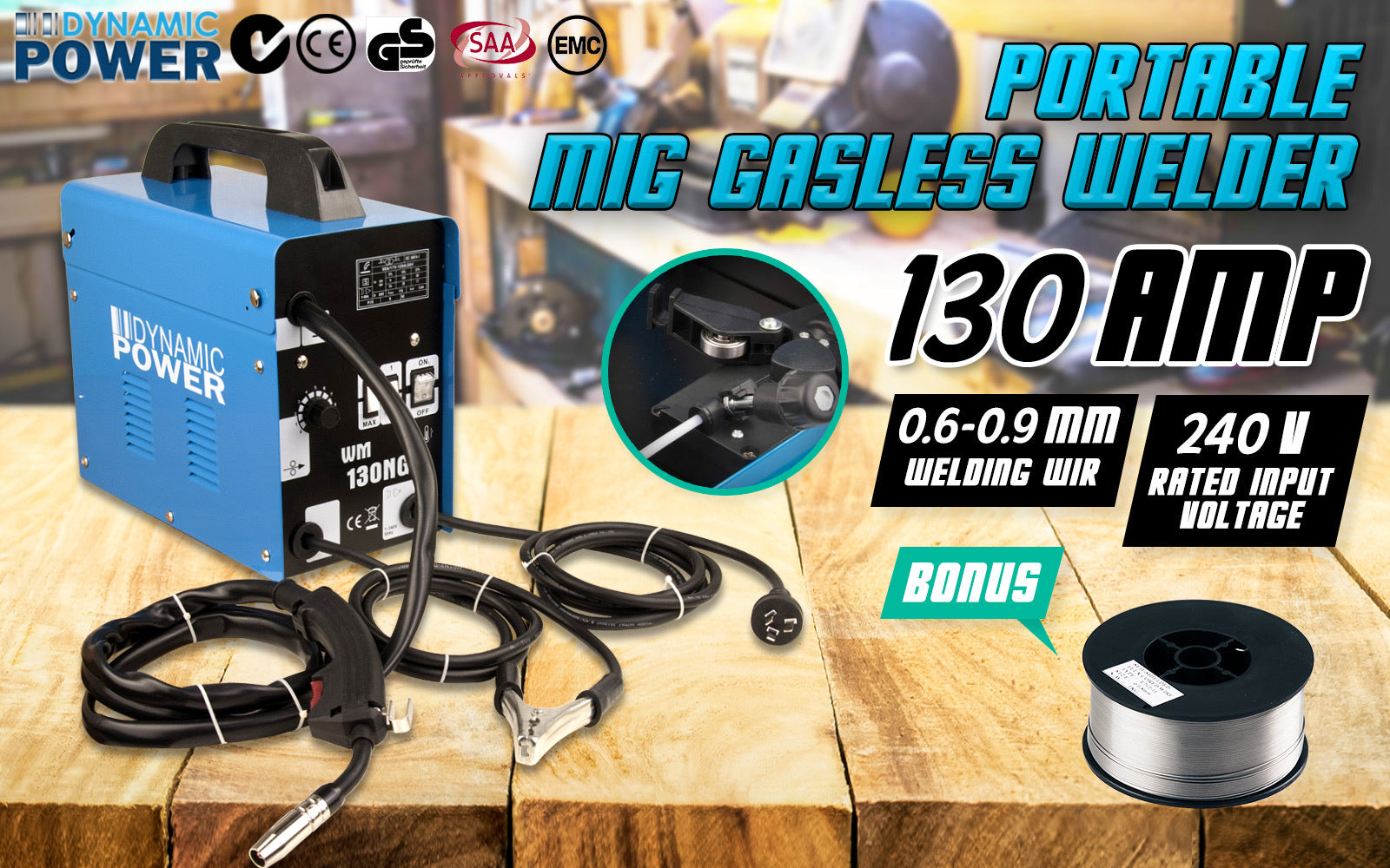Dynamic Power MIG Gasless Welder + Wire Portable Welding Machine 130Amp Deals499