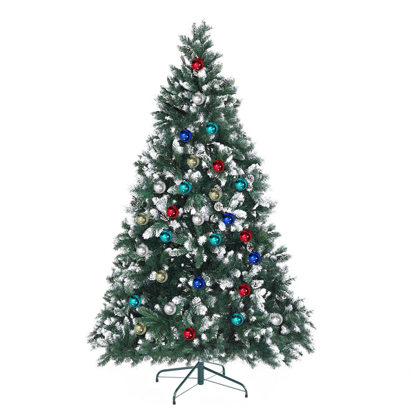 Home Ready 7Ft 210cm 1290 tips Green Snowy Christmas Tree Xmas Pine Cones  + Bauble Balls Deals499