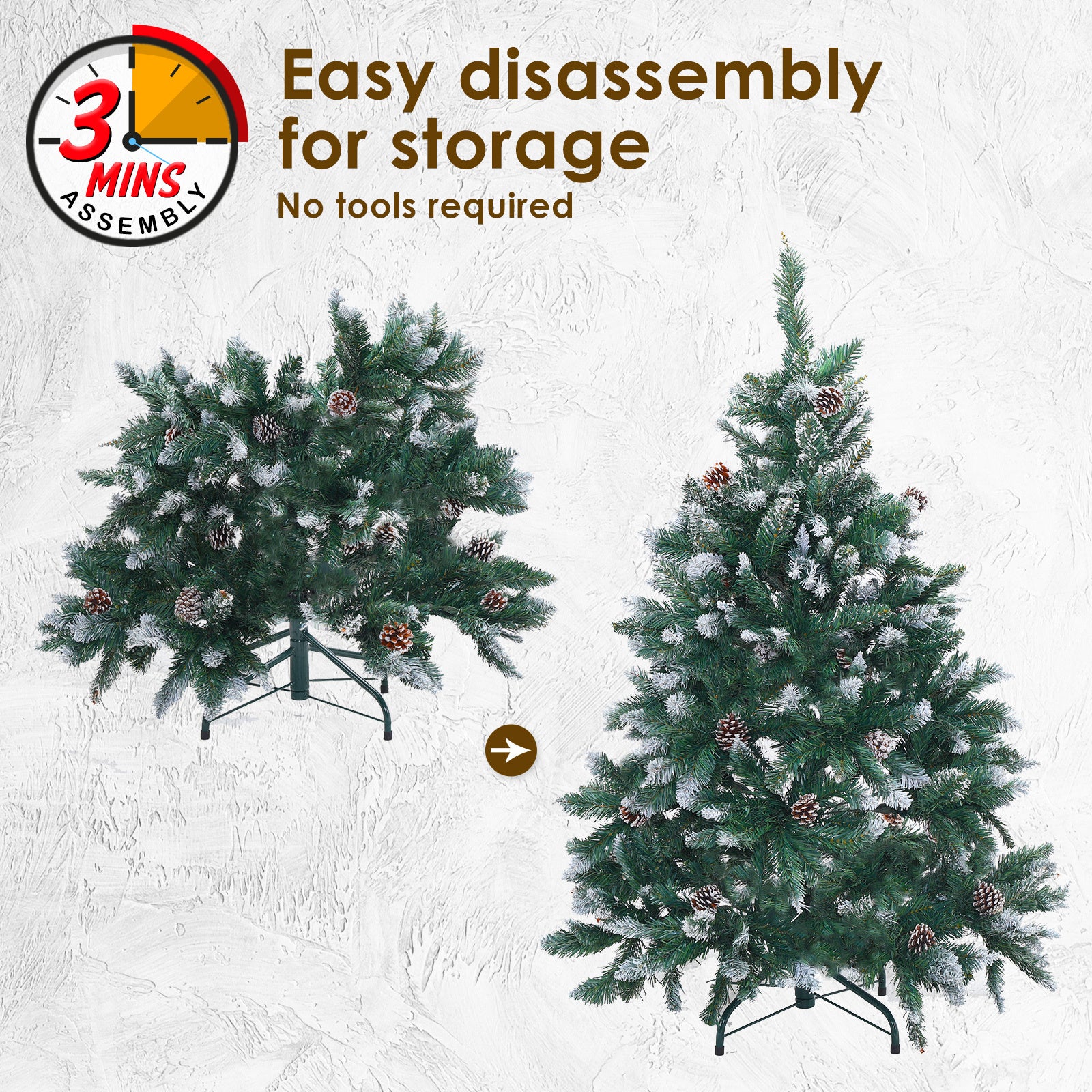 Home Ready 4Ft 120cm 390 tips Green Snowy Christmas Tree Xmas Pine Cones + Bauble Balls Deals499