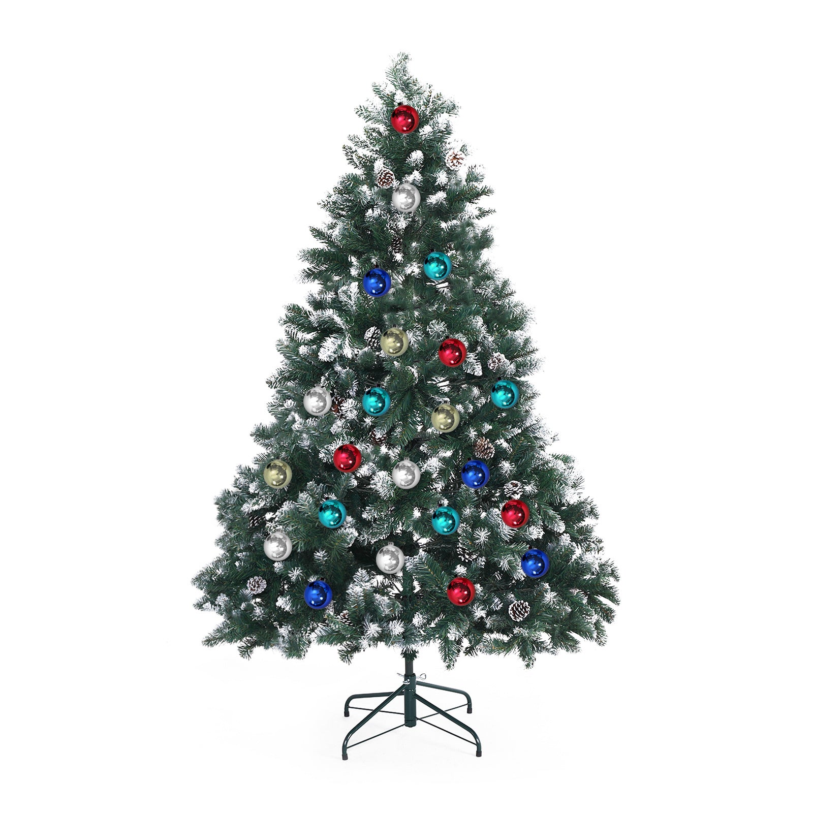 Home Ready 6Ft 180cm 930 tips Green Snowy Christmas Tree Xmas Pine Cones + Bauble Balls Deals499