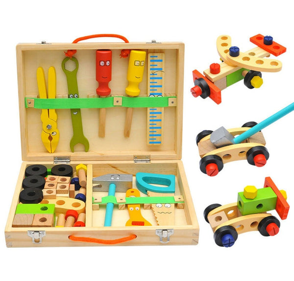 Children's pretend play build fix wood Toolbox Toy, Carpenter Traddie Set For toddlers and kids Deals499