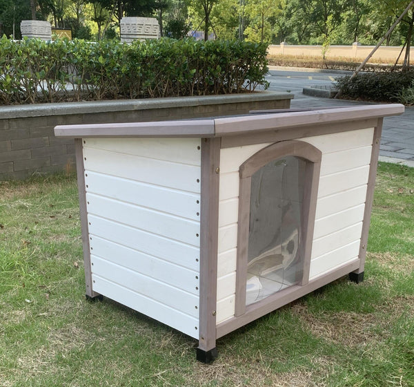 M Timber Pet Dog Kennel House Puppy Wooden Timber Cabin With Stripe White Deals499
