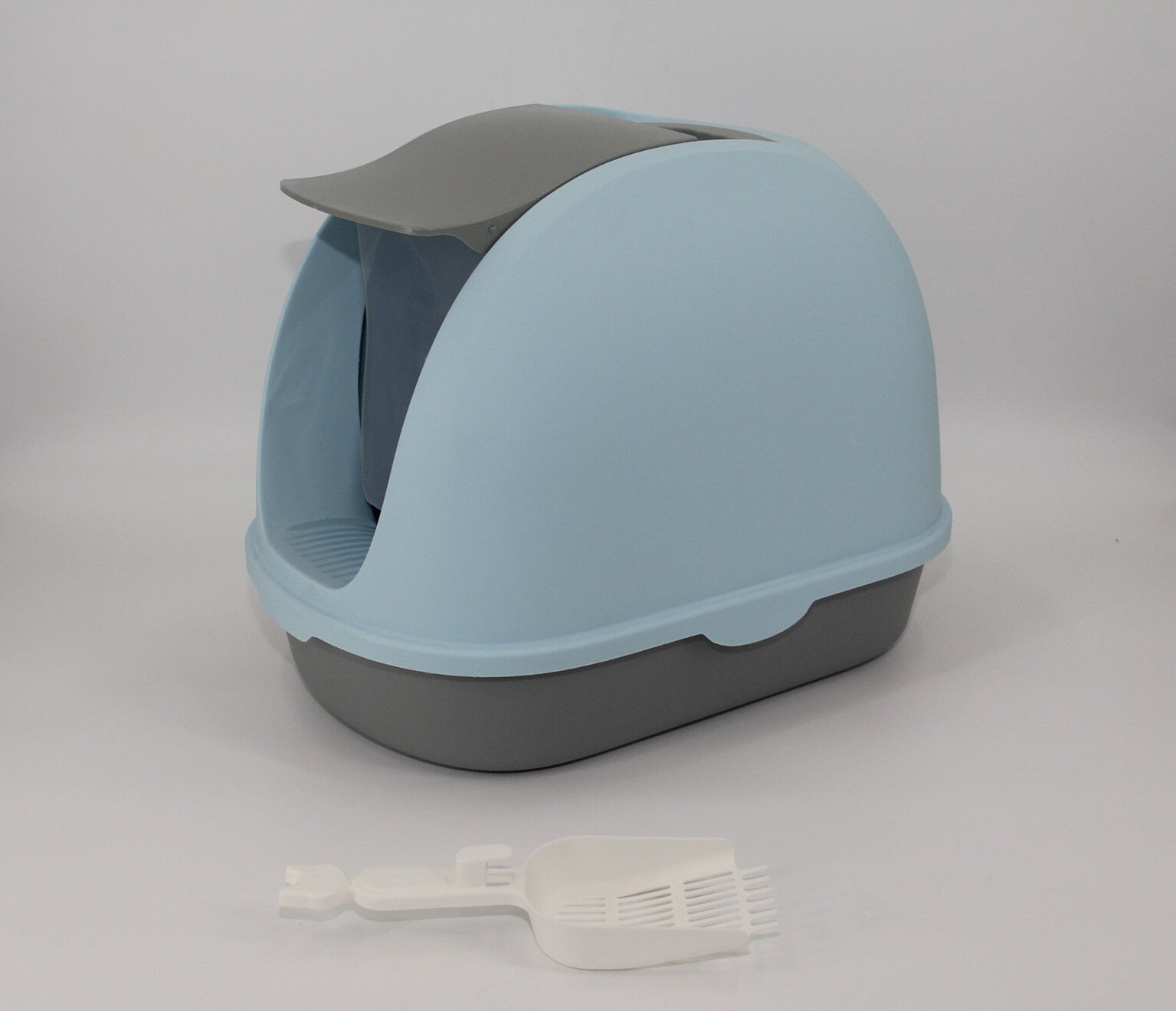 Portable Hooded Cat Toilet Litter Box Tray House with Handle and Scoop Blue Deals499