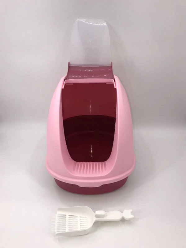 Portable Hooded Cat Toilet Litter Box Tray House with Handle and Scoop Pink Deals499