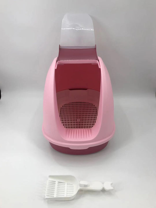 Portable Hooded Cat Toilet Litter Box Tray House With Scoop and Grid Tray Pink Deals499
