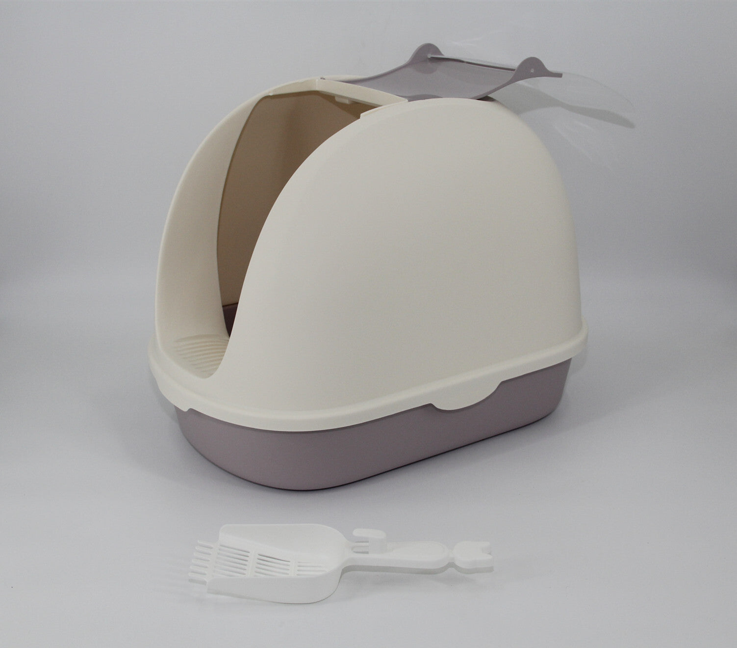 Portable Hooded Cat Toilet Litter Box Tray House with Scoop and Grid Tray White Deals499