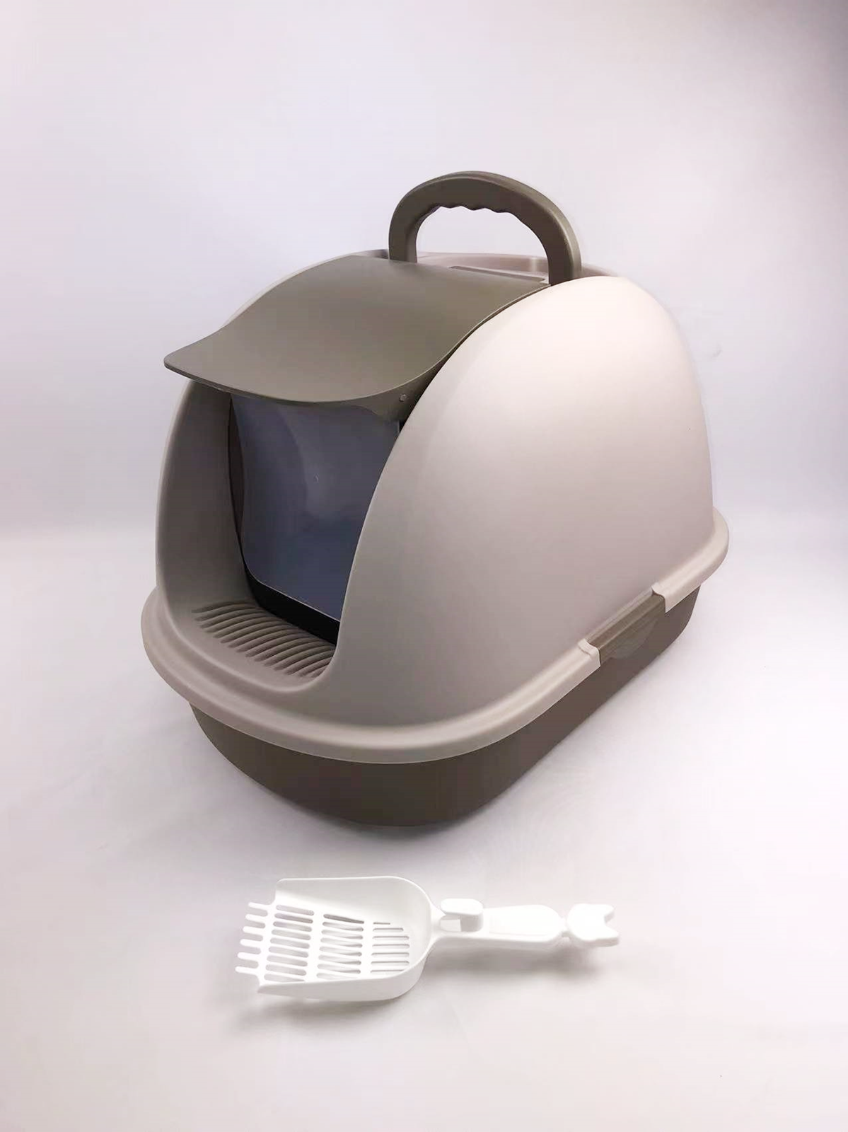XL Portable Hooded Cat Toilet Litter Box Tray House w Charcoal Filter and Scoop Brown Deals499