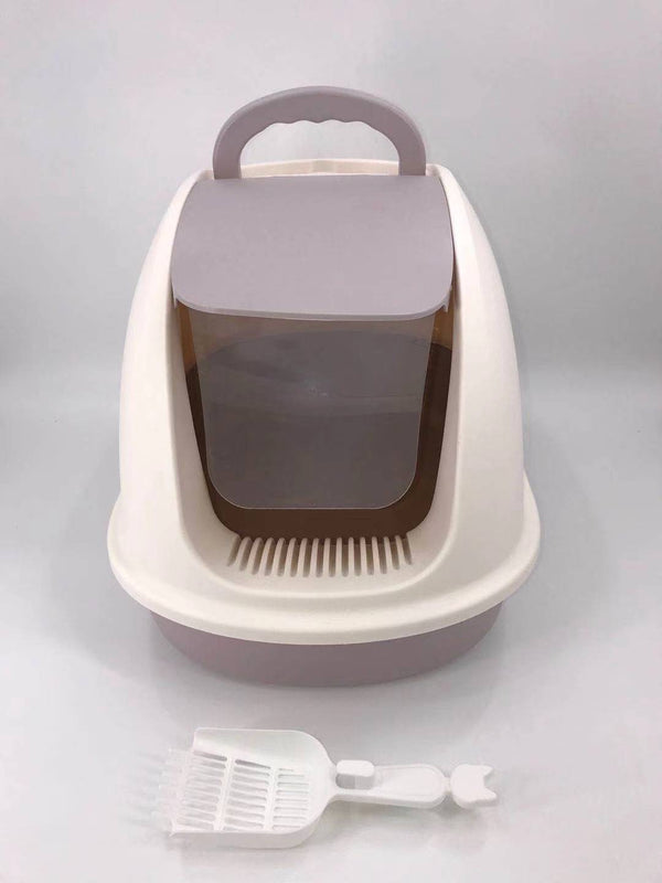 XL Portable Hooded Cat Toilet Litter Box Tray House w Charcoal Filter and Scoop White Deals499
