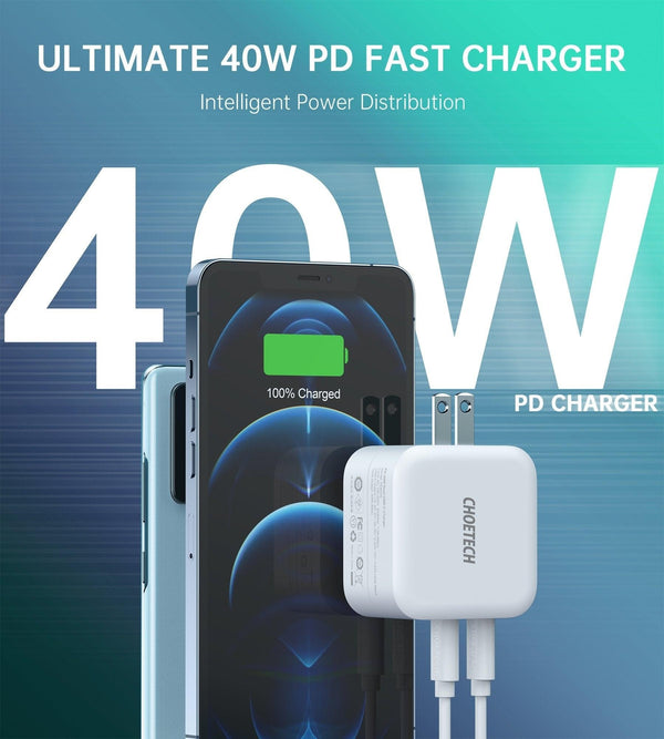 Choetech PD6009 40W Dual Fast USB C Charger 2-Port 20W PD 3.0 With Foldable Plug Deals499