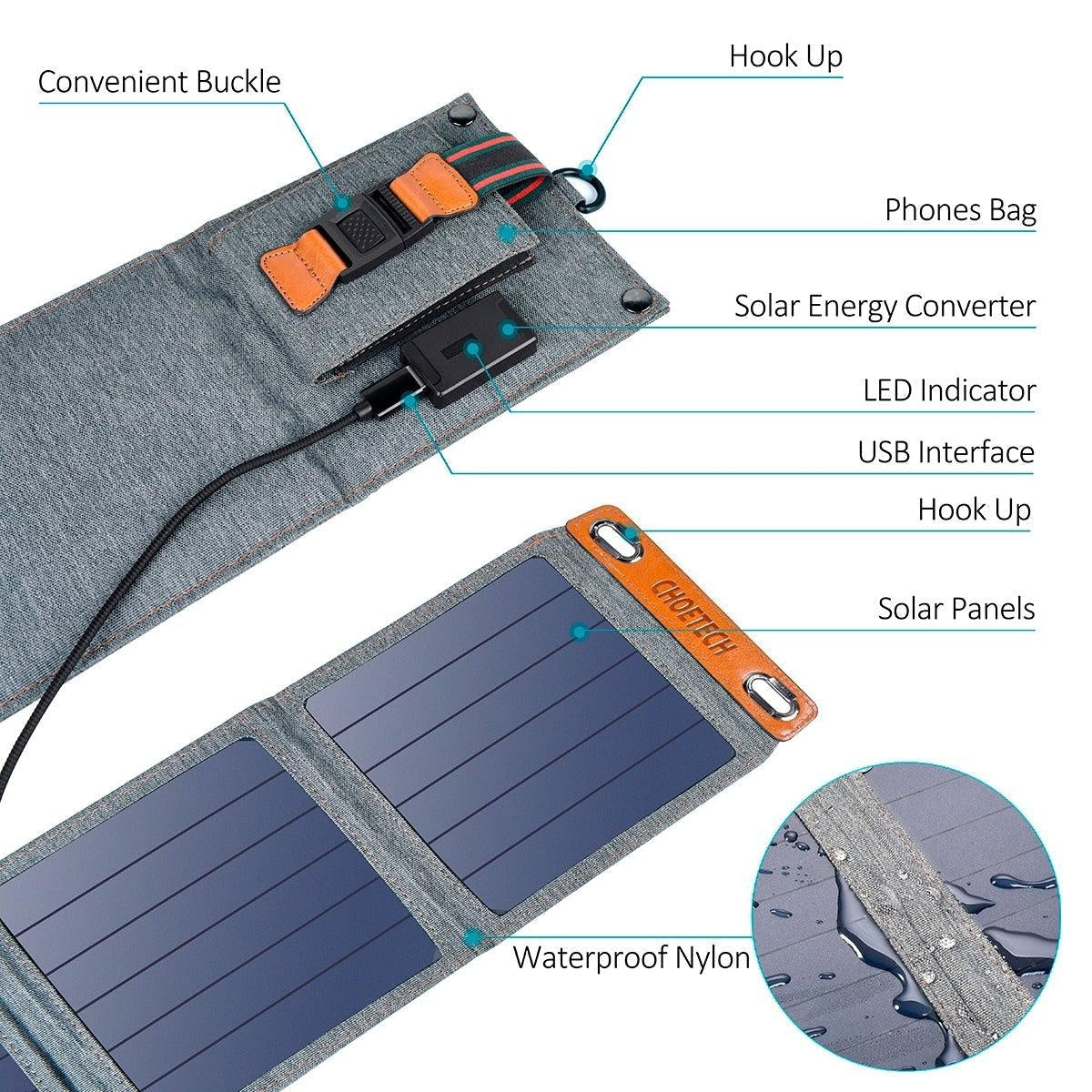 CHOETECH SC004 14W USB Foldable Solar Powered Charger Deals499