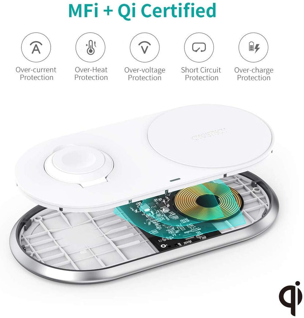 CHOETECH T317 2-in-1 Dual Wireless Charger Pad (MFI Certified) Deals499