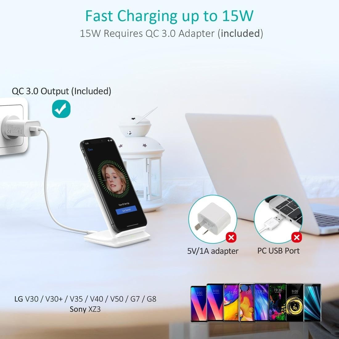 CHOETECH T555-F 15W Wireless Charger Stand with AC Charger (White) Deals499