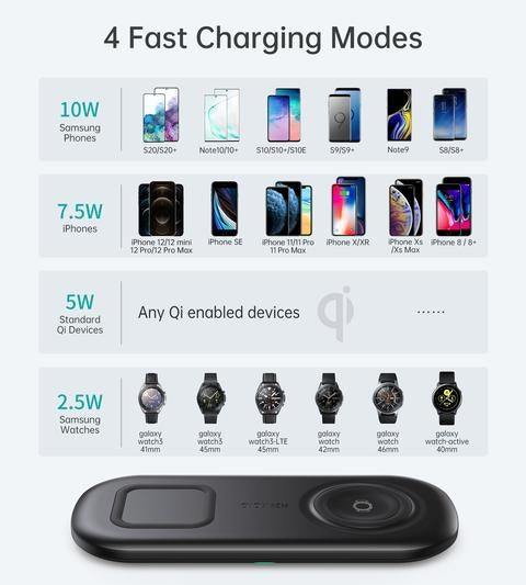 Choetech T570-S 2-in-1 Wireless Charger, 10W Max Wireless Charging Pad with Adapter for Galaxy Watch Deals499