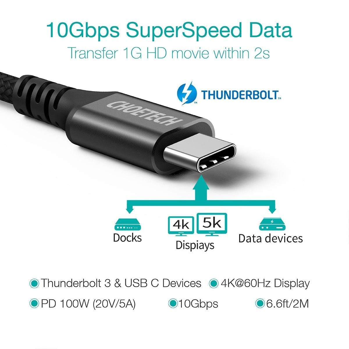 CHOETECH XCC-1007 USB Type-C Braided Fast Charging Cable (20V 5A 2M) Deals499